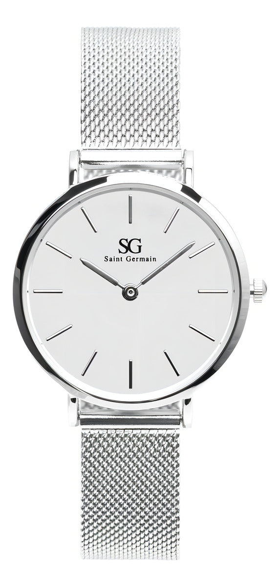 Relógio Prateado Feminino Saint Germain Harlem Silver 32mm Fundo Branco