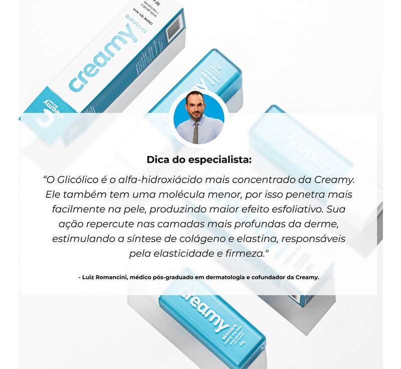 Creamy Skincare Ácido Glicólico 30g – Poros Reduzidos, Pele Renovada e Hidratação Profunda – Uso Noturno