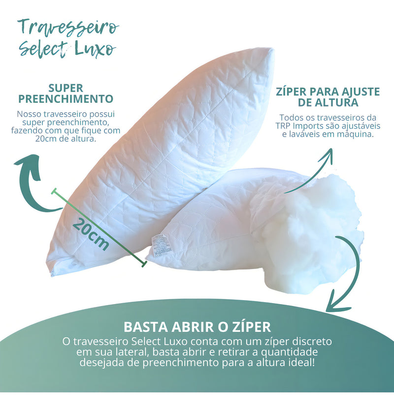 Kit 2 Travesseiros Select Luxo fibra antialérgica 70cm e 50cm branco
