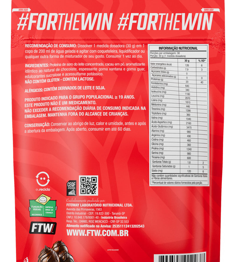 100% Whey Protein Refil 900g Sabor Chocolate - FTW