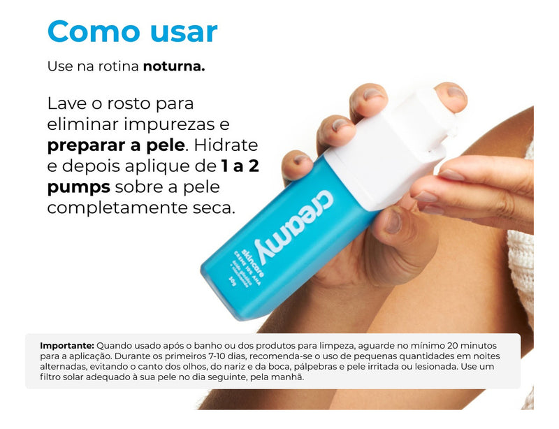 Creamy Skincare Ácido Glicólico 30g – Poros Reduzidos, Pele Renovada e Hidratação Profunda – Uso Noturno