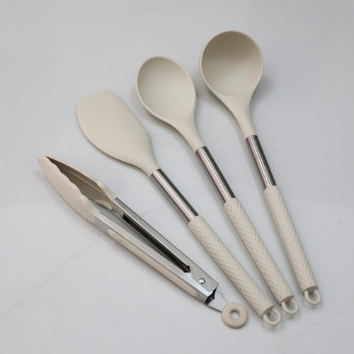 Kit 8 Utensilios De Cozinha De Silicone Cabo De Inox Grande