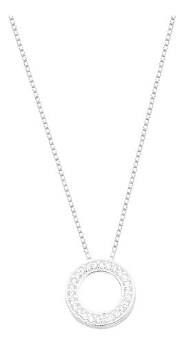 Colar Círculo Vazado Cravejado Em Prata 925