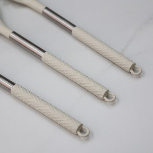 Kit 8 Utensilios De Cozinha De Silicone Cabo De Inox Grande